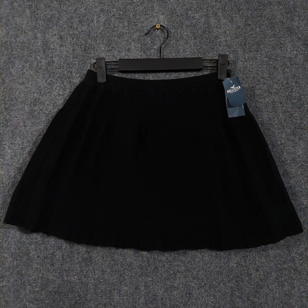 Hollister Skirt Womens XS Black‎ Ultra High-Rise Pleated Knit Mini A-Line